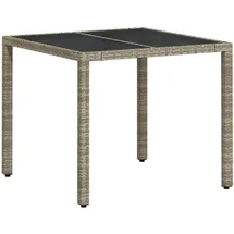 vidaXL Gartentisch mit Glasplatte Hellgrau 90x90x75 cm Poly Rattan