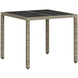 vidaXL Gartentisch mit Glasplatte Hellgrau 90x90x75 cm Poly Rattan