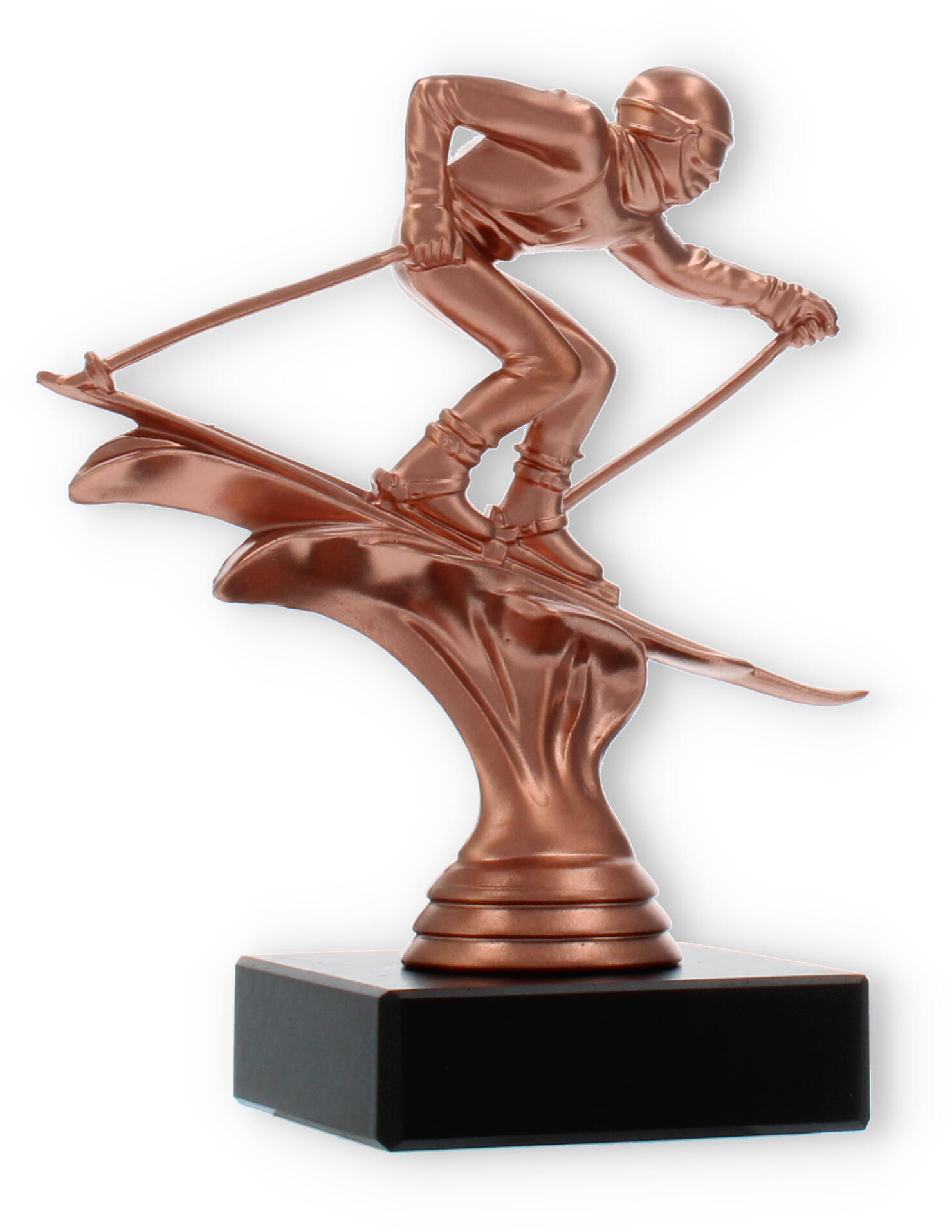 Pokal Kunststofffigur Ski Abfahrt bronze auf schwarzem Marmorsockel 13,6cm
