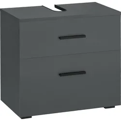 Waschbeckenunterschrank INOSIGN "Skara", grau (anthrazit, anthrazit), B:60cm H:55cm T:35cm, Spanplatte, Schränke, mit Klappe und Schubkasten, schwarze Griffe, Breite 60 cm, Höhe 55 cm