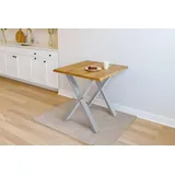 Esstisch Baumkante massiv Eiche geölt 80 x 80 cm X-Gestell silber SALVADOR - Naturbelassen