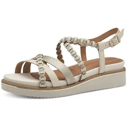Keilsandalette TAMARIS, Damen, Gr. 42, beige (creme), Leder, Lederimitat, modisch, Schuhe, Riemchensandale, Sommerschuh mit verstellbarer Schnalle