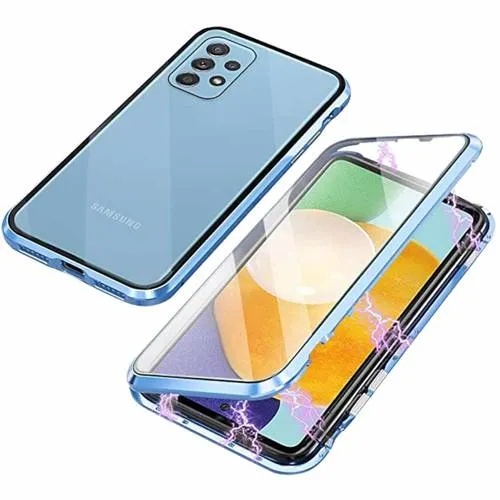 Für Samsung Galaxy A53 5G Beidseitiger 360 Grad Magnet / Glas Case Hülle Handy Tasche Bumper Blau