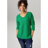 Aniston CASUAL V-Ausschnitt-Pullover, im trendigen Mustermix, grün