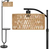 luminexdesigns Stehlampe Wohnzimmer Vintage Rattan - Stehleuchte Schwarz Retro E27 mit Ablage Höhenverstellbar 176CM Boho Standleuchte Fußschalter Beige Standlampe für Schlafzimmer WOVI MF24