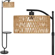 luminexdesigns Stehlampe Wohnzimmer Vintage Rattan - Stehleuchte Schwarz Retro E27 mit Ablage Höhenverstellbar 176CM Boho Standleuchte Fußschalter Beige Standlampe für Schlafzimmer WOVI MF24