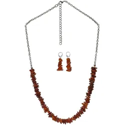 Paar Ohrhänger STEUER "Set aus Collier und Ohrhänger Bernstein braun", Damen, Gr. one-size, Metall, braun (mittelbraun), Ohrringe