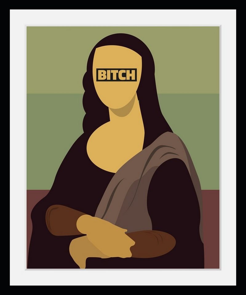 queence Bild mit Rahmen Mona L. - Vektor - Art - Gerahmter Digitaldruck - Wandbild, Mona Lisa (1 St), Holzrahmen - Dekoration - Schwarzer Rahmen - in verschiedenen Größen bunt 30 cm x 40 cm