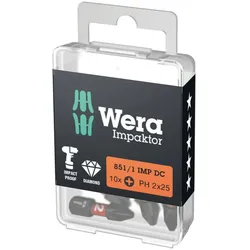 Wera 851/1 IMP DC PH DIY Impaktor PH Bits, PH 2 x 25 mm, 10-teilig - 05057616001