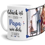 Tassendruck Fototasse mit Spruch für Papa - Glück ist, jemanden wie Dich zu haben - zum Selbst gestalten mit 2 Fotos, Weiß, 300 ml