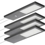SOTECH 4er Set LED-Möbelleuchte GIULIA II mit/ohne Sensor schwarz, 4000K neutralweiß inkl. Trafo & Verteiler Unterbauleuchte Schrankleuchte Vitrinenbeleuchtung