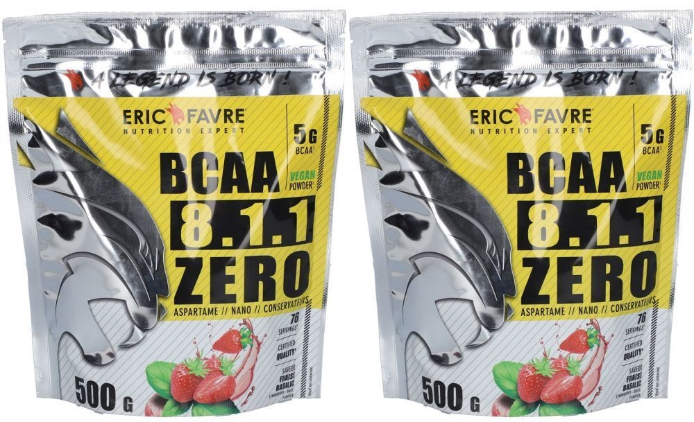 ERIC FAVRE BCAA 8.1.1 ZERO Vegan Saveur fraise basilic 2x500 g Poudre