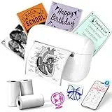 Memoking Mini Drucker mit 3 Aufkleberpapier Rollen, MiniDrucker für Smartphone, Tragbarer Mini Thermodrucker Q02E Bluetooth Sticker Drucker Belegdrucker für Studiennotizen, Foto, Erstellung, Geschenke