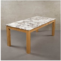 MAGNA Atelier Esstisch VALENCIA mit Marmor Tischplatte, Küchentisch, Eichenholz, Naturstein, Unikat, 200x100x75cm weiß 200 cm x 75 cm