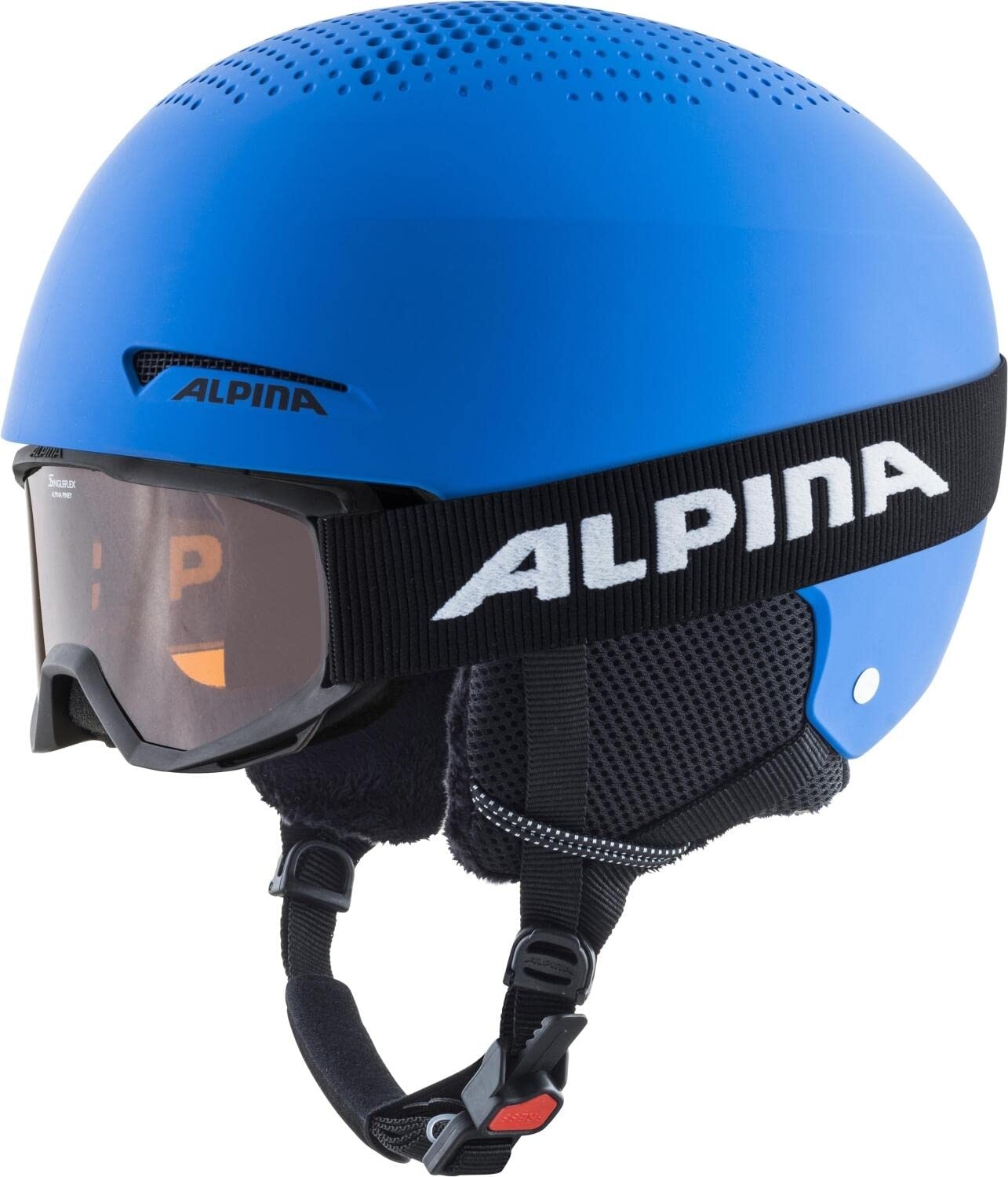 ALPINA ZUPO SET (+PINEY) - Hochwertiges, Sicheres & Robustes Set aus Skibrille & Skihelm Für Kinder, blue matt, 48-52 cm