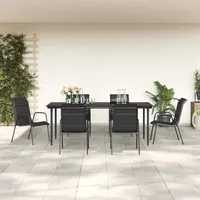 VidaXL 7-tlg. Garten-Essgruppe Schwarz Stahl und Textilene