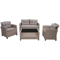 Décoshop26 - Gartenmöbelset aus Polyrattan für Terrasse oder Balkon Sofa Sessel Kissen und Couchtisch graubraun 04_0005630