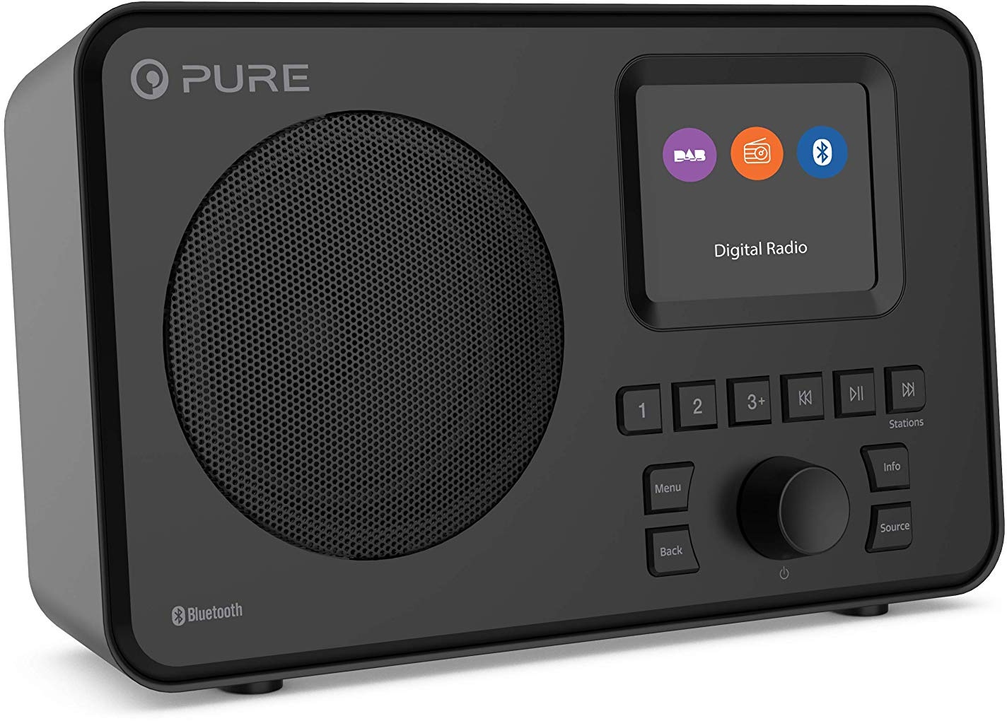 Pure Elan One tragbares DAB+ Radio mit Bluetooth 5.0 (DAB/DAB+ und UKW Radio, 2,4" TFT Display, 20 Senderspeicher, 3-Preset-Tasten, 3.5 mm AUX Anschluss, Batteriebetrieb möglich, USB), Schwarz