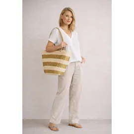 COLLEZIONE ALESSANDRO Strohtasche Aurel mit goldenen Akzenten und XXL-Henkel 42cm x 30cm x 16cm