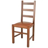 Tommychairs - Stuhl RUSTICA für Küche und Esszimmer, Robuste Struktur aus Buchenholz, in der Farbe Hell Nussbraun und gepolsterte Sitzfläche mit Kunstleder in der Farbe Hell Lederfarbe bezogen
