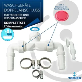 tecuro Doppelanschluss für Trockner und Waschmaschine, 1 Zoll ÜWM, inkl. Dichtungen, Rückflusssicherung, Kunststoff,