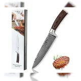 OLEIO Wakoli EDIB Damast Chefmesser 20 cm Klinge – Scharf & ausbalanciert – Damastmesser mit Pakkaholzgriff in Geschenkbox – Küchenmesser für Profi- & Hobbyköche