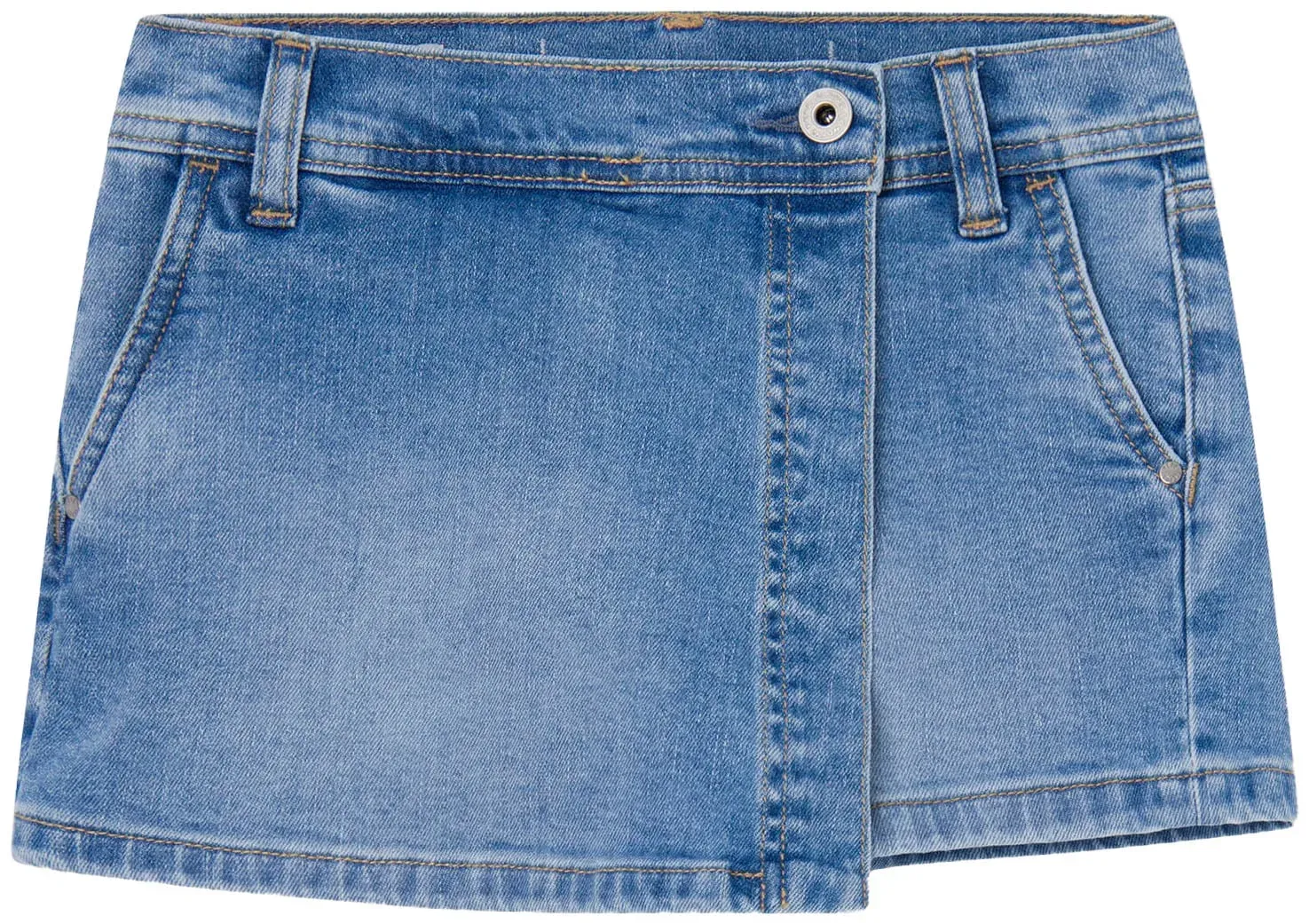 Shorts PEPE JEANS Gr. 16, N-Gr, blau (mid blue) Mädchen Hosen Shorts mit Ledermarkenlabel auf der Rückseite
