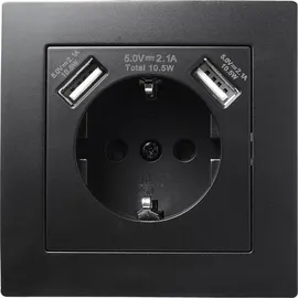 McPower Schutzkontakt-Steckdose mit 2x USB McPower ''Flair'',250V, 5V/2,1A,UP,matt schwarz