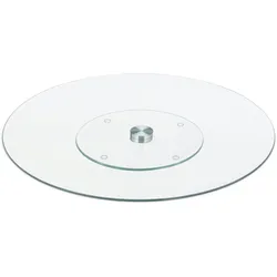 Relaxdays XL Servierplatte, 360° drehbar, Käse, Snacks, Kuchen, rund, ∅ 45 cm, Glas Tortenplatte, transparent/silber