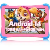 EagleSoar Kinder Tablet 10 Zoll, Android 14 mit Octa-Core-Prozessor für Kinder im Alter von 3-12 Jahren, 10GB RAM + 64GB ROM, mit Lernsoftware für Kinder und Kindersicherung (Rosa)