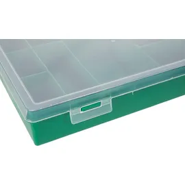 Tayg Sortimentskasten, 11 Fächer transparenter Deckel, stapelbar, 290 x 195 x 54 mm Grün