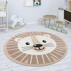 Paco Home Kinderteppich Teppich Rund Kinderzimmer Spielmatte rutschfest Löwen Beige 150 cm, Rund