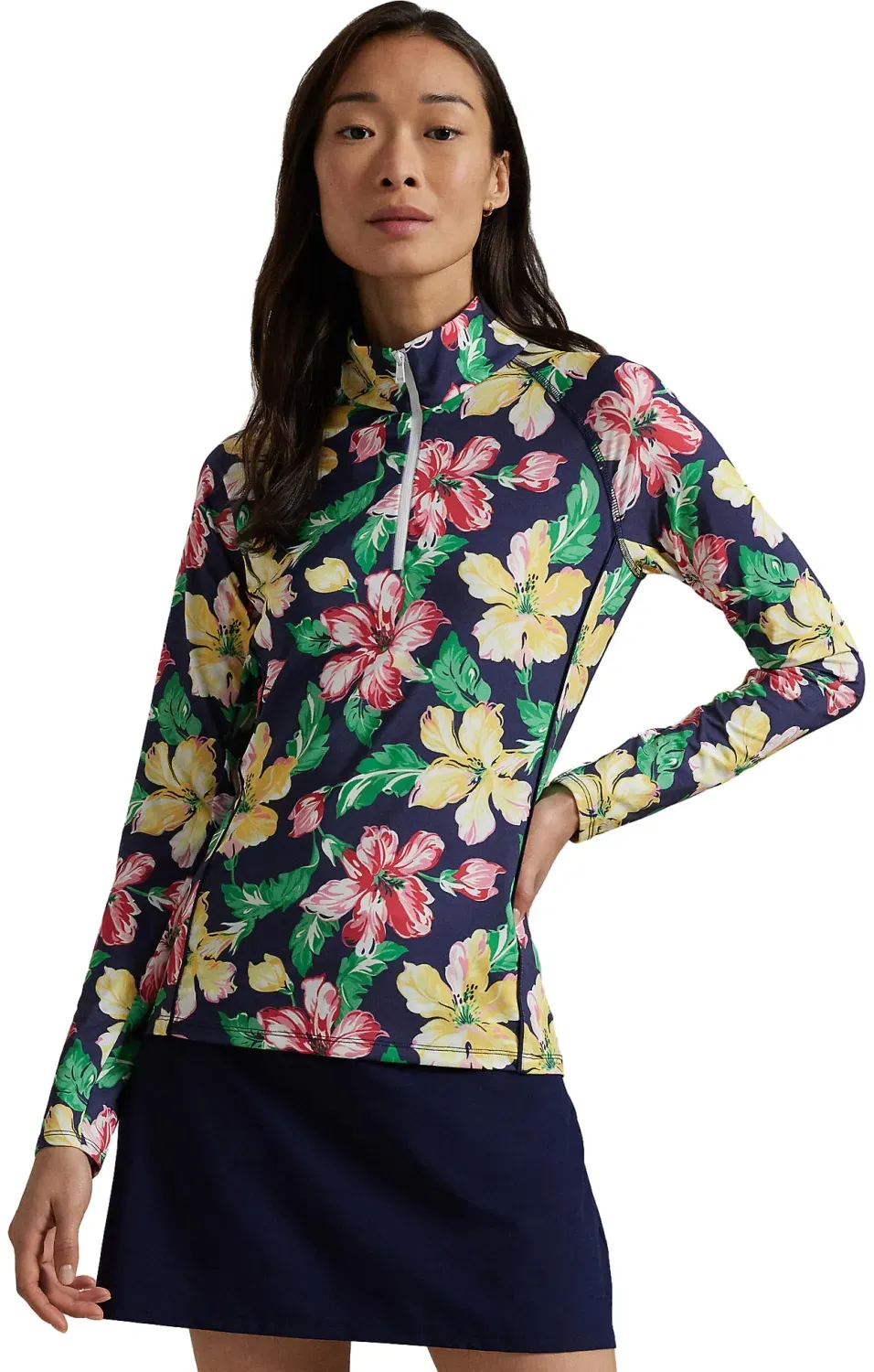 RALPH LAUREN Pullover Printed LTWT 1/4-Zip, schwarz/rot/gelb