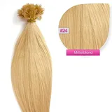 50 x 1,0g glatte indische Remy 100% Echthaar-Strähnen/U-tip/Extensions/Haarverlängerung mit Keratinbondings 50 cm #24 Blond - blonde