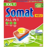 Somat All in 1 Spülmaschinen Tabs Zitrone & Limette (57 Tabs), Geschirrspül Tabs für strahlende Sauberkeit auch bei niedrigen Temperaturen, kraftvoll gegen Eingetrocknetes