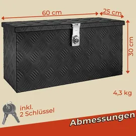 Trucky Deichselbox Schwarz Werkzeugkasten Truckbox Alu Box Anhänger Kiste mit Deckel Abschließbar Alubox Transportbox Werkzeugbox Aluminium Aufbewahrungsbox
