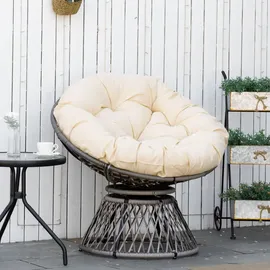 Outsunny Papasansessel Korbsessel mit Sitzpolster 360 Grad Rattan Beige