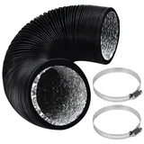 ø125mm Abluftrohr, 2.5m PVC Abluftschlauch, Schwarz Flex-Schlauch Abluftschlauch mit 2 Schlauchschelle Edelstahl für Mobile Klimaanlage, Trockner, Abluftventilator, Belüftungssystem