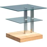 M2 Kollektion 504717 Beistelltisch, 50 x 47 x 50 cm, kernbuche massiv geölt glas Rollen