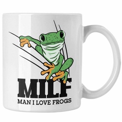 Trendation Tasse Lustige Frosch Tasse Geschenk für Froschliebhaber Lustig MILF Man I L weiß