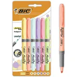BIC Highlighter Grip Pastellmarker mit abgeschrägter Spitze, mehrfarbig, 6er Pack)
