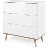 Furn.design Kommode weiß matt, Eiche 80 cm 3 Schubkästen,