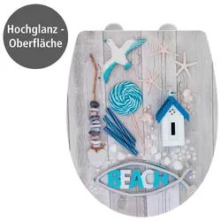 WC-Sitz WENKO "Beach High Gloss", bunt, B:36,5cm L:45cm, Thermoplast, Edelstahl, WC-Sitze, Thermoplast