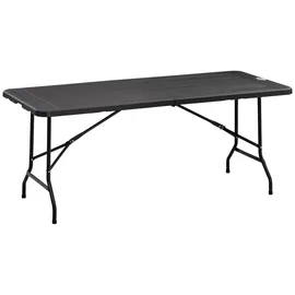 Outsunny Gartentisch Klapptisch für 6 Personen, Buffettisch mit Stahlgestell, Terrassentisch in Holzoptik, Hdpe, 180 x 75,5 x 73 cm, Dunkelgrau