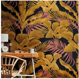 Profhome 391853-GU Fototapete Dschungel Schwarz Gold Rosa Violett 1,59 m x 2,8 m
