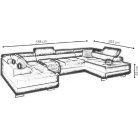 Kreative Furniture & Design Ecksofa Miami U Eckcouch mit Schlaffunktion und Bettkasten, 338 x 203 cm Grau