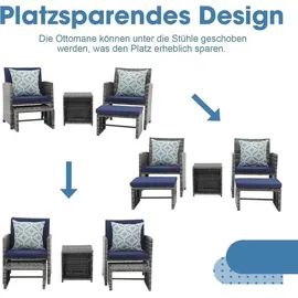 Goplus Rattan Balkonmöbel-Set mit Gartensessel, Hocker & Beistelltisch