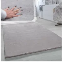 Paco Home Hochflor Teppich Für Wohnzimmer Softes Kaninchenfell Imitat Kunstfell In grau