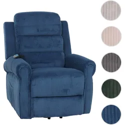 Fernsehsessel HWC-K63, Relaxsessel, Liegefunktion Aufstehhilfe Massage Heizfunktion, Stoff (220g/m¬≤) Cord ~ blau