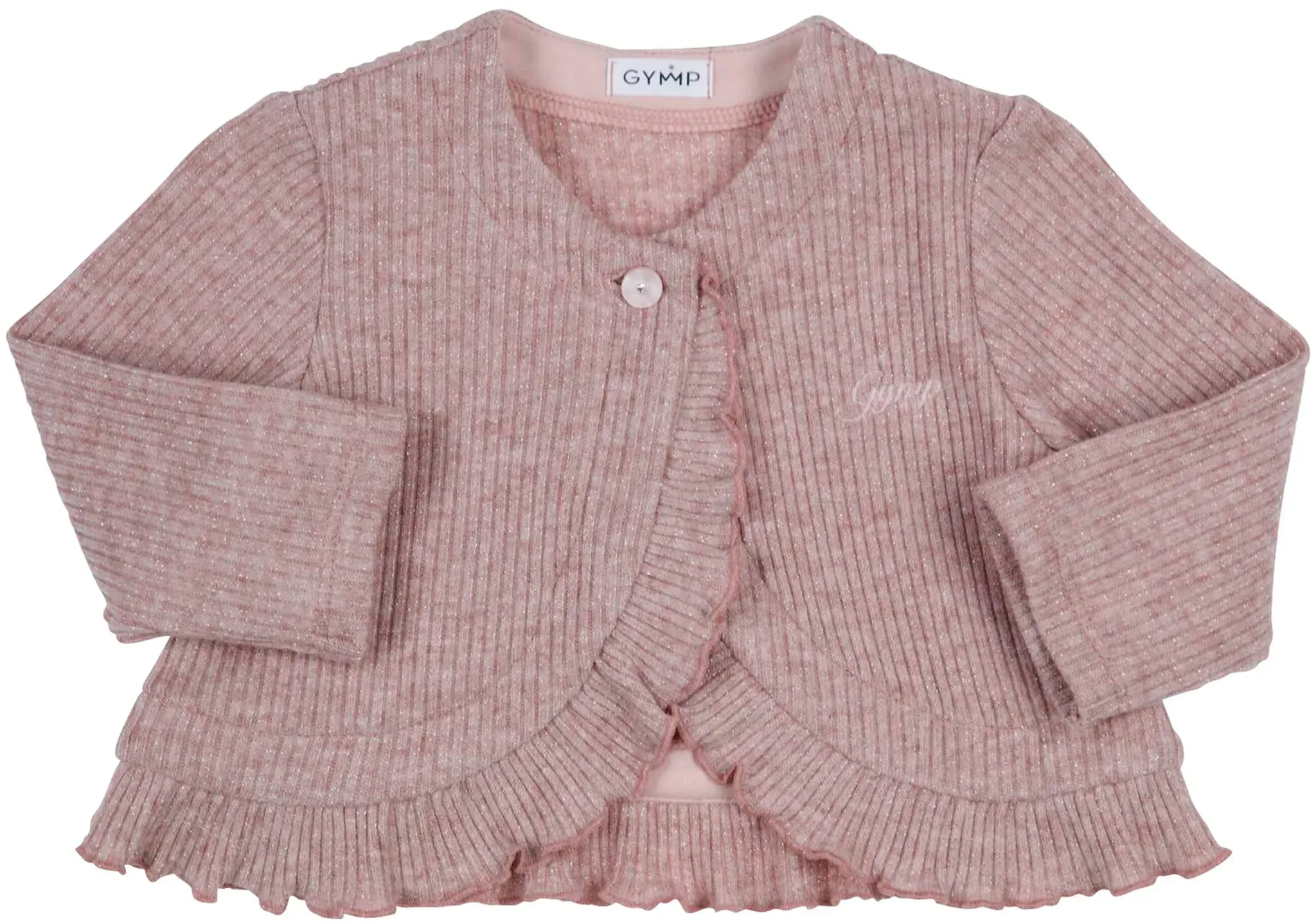 Gymp Strickjacke mit Lurex Rüschen Rippqualität, rosa, 92